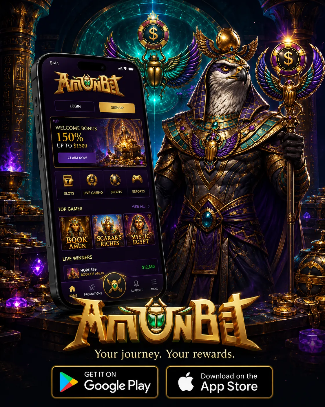 Download de AmunBet app op Google Play en App Store
