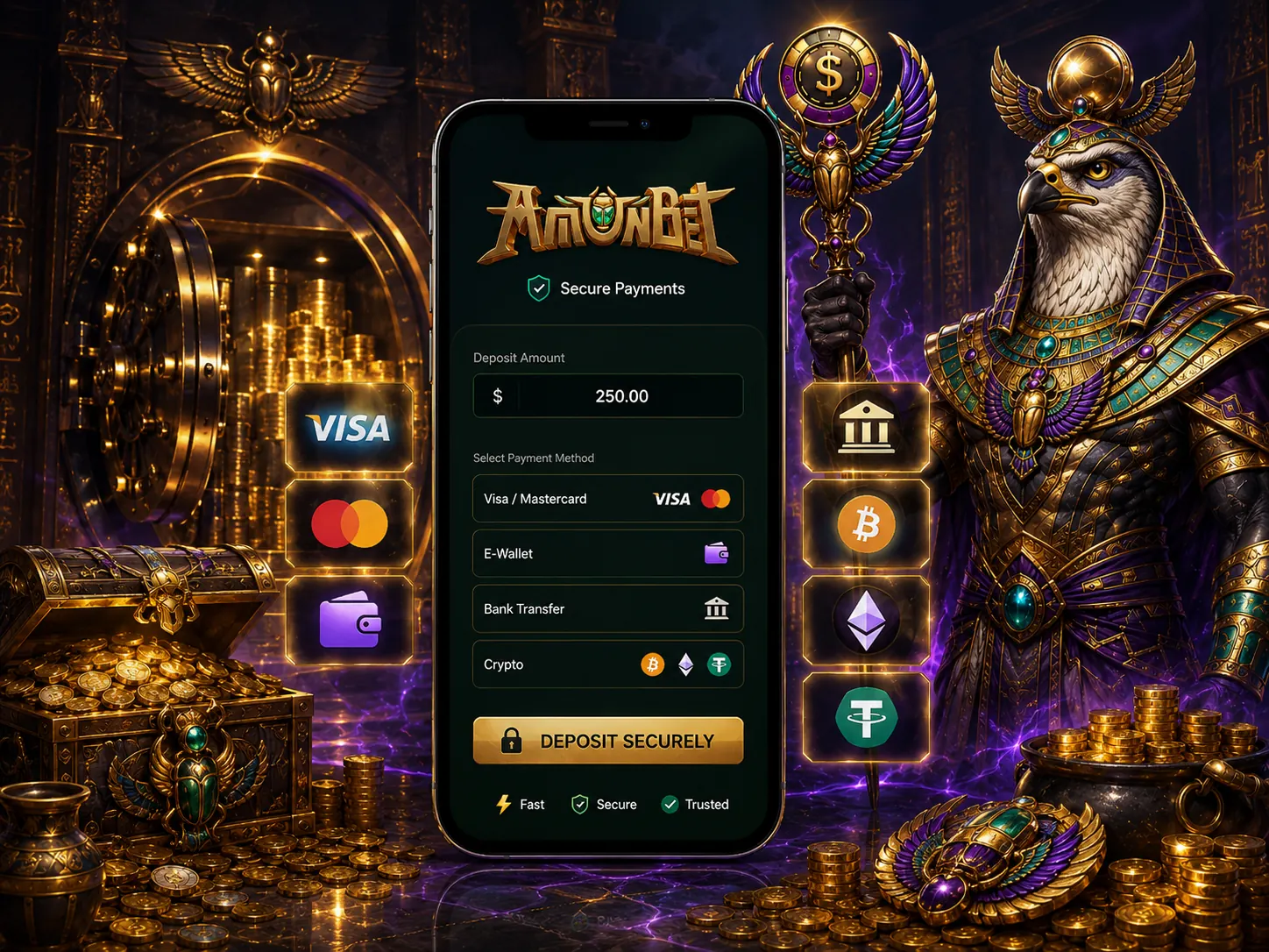 AmunBet deposit scherm met betaalproviders