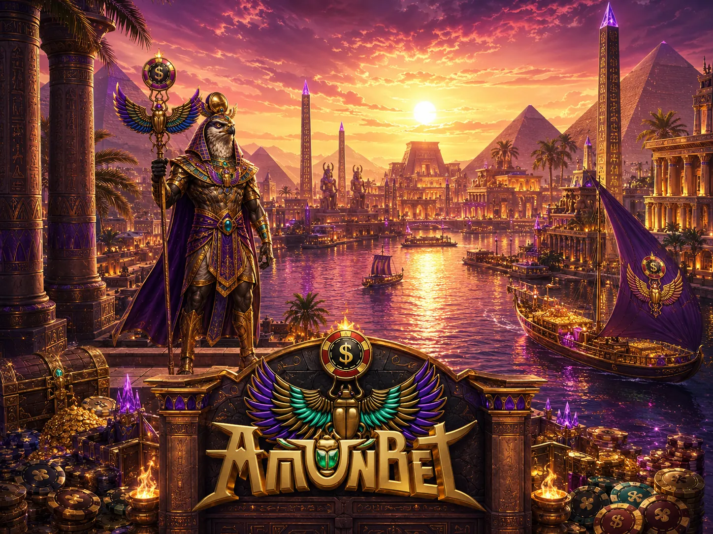 AmunBet Egyptische stad bij zonsondergang